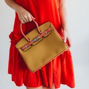 Elegant Tan and Pink Women's Handbag